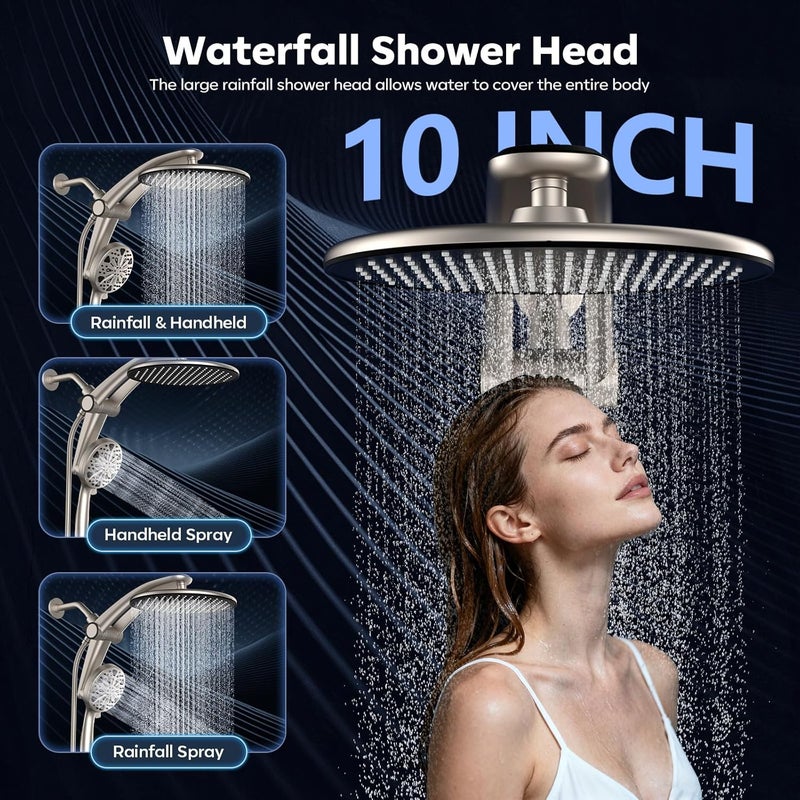Razime Shower Head with filtered Handheld High Pressure daul Shower Heads with Handheld Spray Combo and 10 Sprays Handheld Shower Head Detachable Shower head Built-in Magnetic Docking and Power Jets Nickel - Image 5